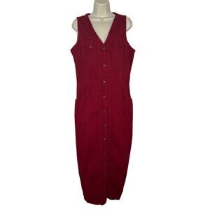 TICKETS Vtg Denim Dress 90s Sleeveless Cotton Button Up Front Maxi Size 13/14